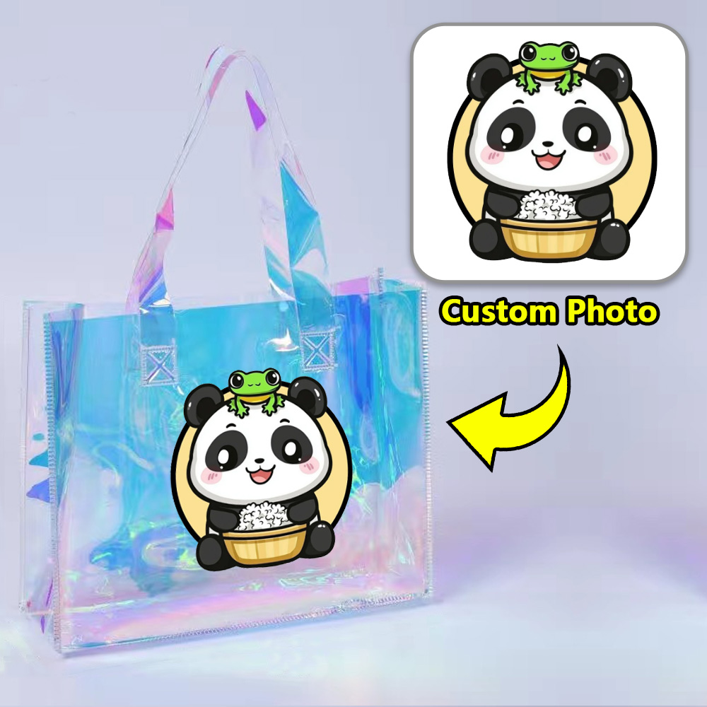 30 teile/los Transparente Laser PVC Einkaufstasche Geschenk Tasche Angepasst Business Marke Logo Wasserdichte Große Kapazität Einkaufstasche