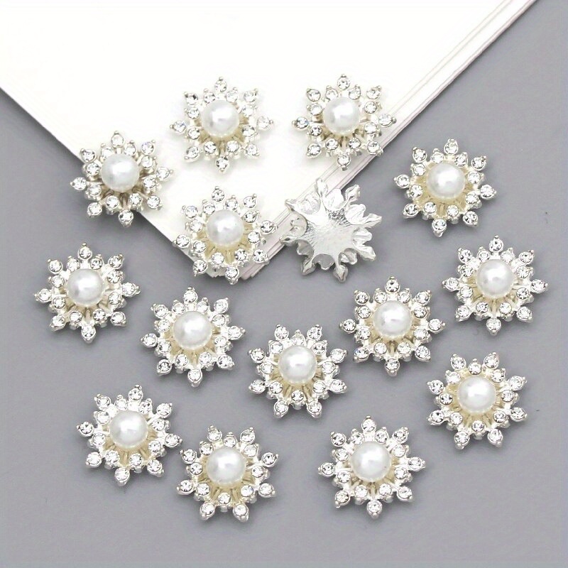 10 Stück Schneeflocken-Cabochon-Metallbasis, Strass-Glitzer-Strassknöpfe für Kleidung, Schuhe, Taschen, Zubehör, DIY-Handwerk