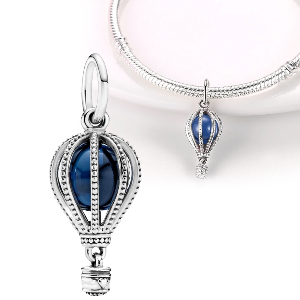 925 Sterling Silver Sparkling Pink Hot Air Balloon Dangle Fit Charms Silver 925 Original Bracelet for Jewelry Making