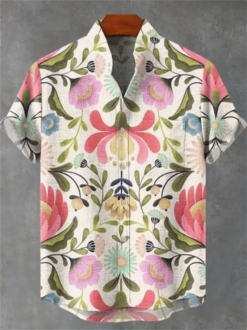 เสื้อเชิ้ตฮาวายผู้ชาย เสื้อเชิ้ตแขนสั้นพิมพ์ลาย 3D สําหรับผู้ชาย ผ้าลินินสําหรับวันหยุดชายหาด
