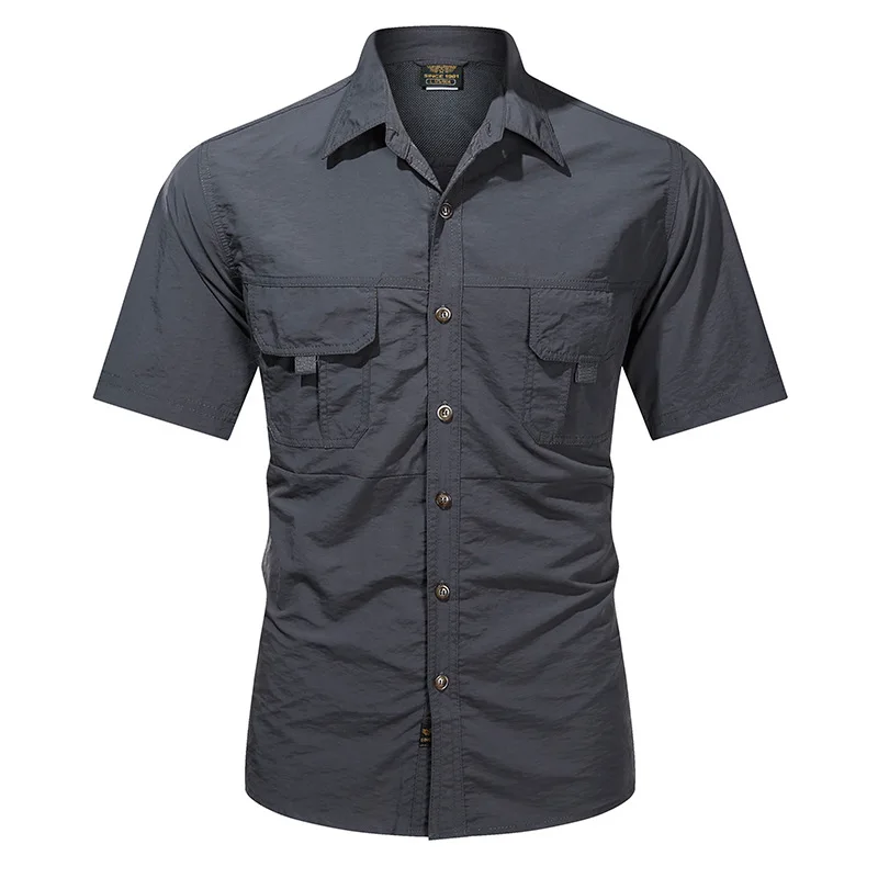 Men Outdoor Short Sleeve Thin Breathable Jogger Shirts Summer Men Quick Drying Casual Shirts Male Multiple pockets Cargo Shirts