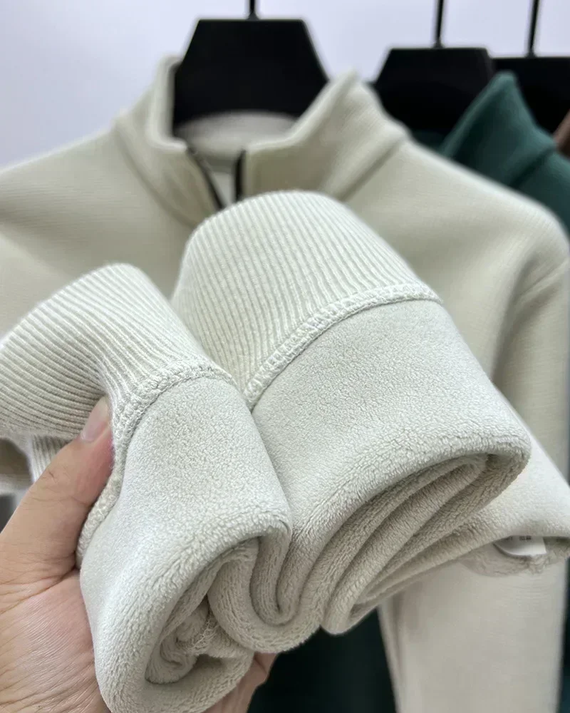 Herrenbekleidung Rollkragenpullover Mode Herren Strickwaren Einfarbig Klobiger halber Reißverschluss Verdickungspullover Luxuriöser warmer Pullover