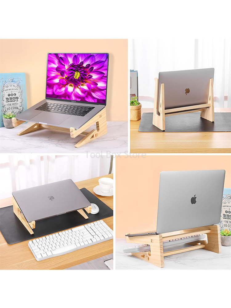 Suporte de madeira para laptop, para macbook pro, base removível, suporte para computador de 12-17 polegadas, mesa de computador, laptop, tablet