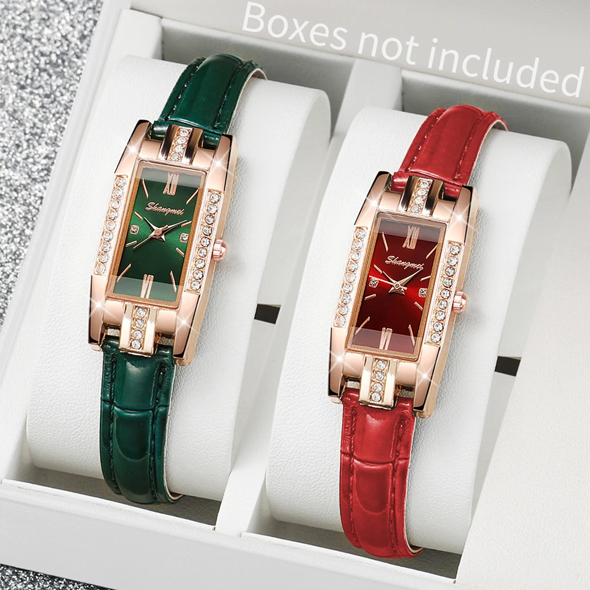 2 unidades/conjunto relógios femininos moda retângulo pulseira de couro relógio de quartzo (sem caixa)