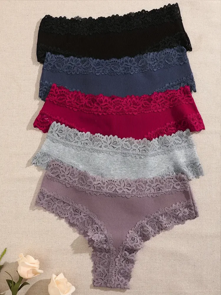 Bragas de algodón con encaje Floral para mujer, ropa interior íntima de retazos de moda, lencería suave, 3 S-XL