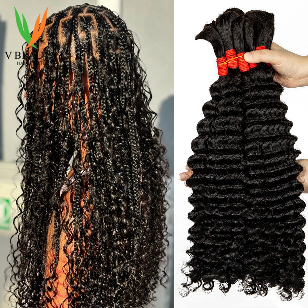 V beleza cabelo em massa para boho tranças de cabelo humano sem trama onda profunda cor natural pacotes de cabelo para trança cabelo brasileiro