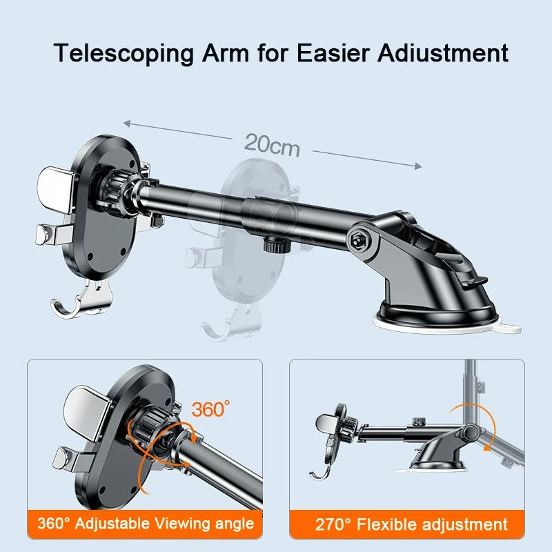 Car Phone Holder Suction Cup and Air Vent Dual-purpose Stand Auto Locking Universal Phone Holder with Hook Clip for Car Air Vent