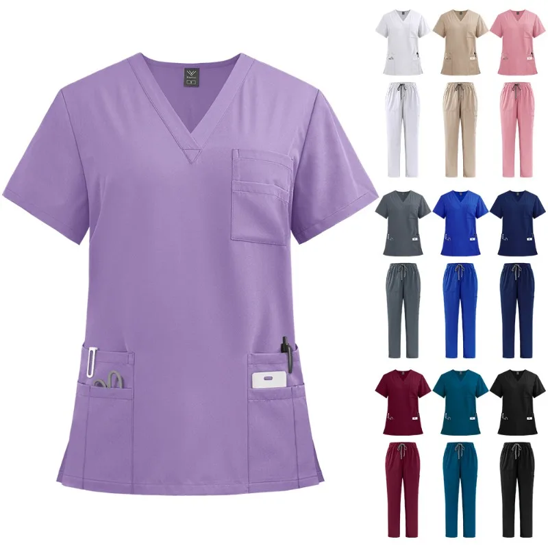 Arztanzüge, hochwertige Uniforme, medizinische Krankenschwesteruniform, Peeling-Set für Damen und Herren, modernes Oberteil mit V-Ausschnitt und Hose, Krankenhaus-Arbeitskleidung