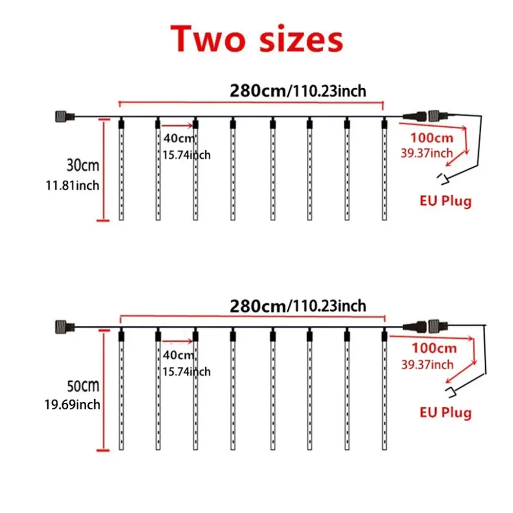 30 cm LED-Meteorschauer-Regenlichter, wasserdicht, fallender Regentropfen, Lichterkette für Urlaub, Party, Terrasse, Dekoration