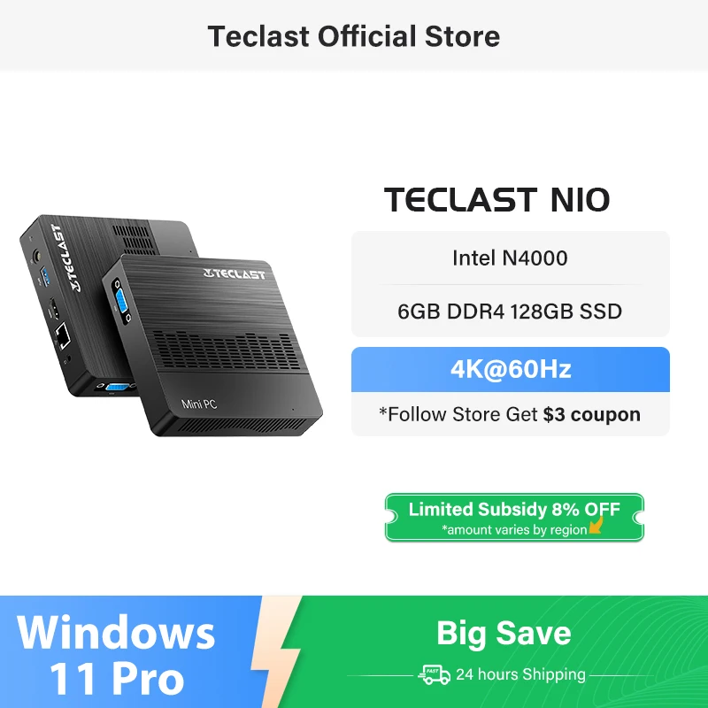 Мини-ПК Teclast N10 Intel N4000 Windows 11 Pro DDR4 6 ГБ 128 ГБ двойной выход 4K HD Настольный Wi-Fi 5 карманный мини-ПК офисный компьютер