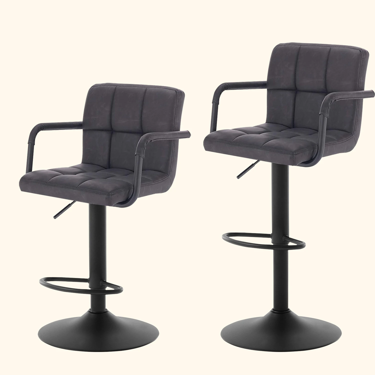 WOLTU 2PCS Velvet Bar Stool Height-Adjustable Rotatable Bar Counter Chair with Backrest Padded Seat Armrest Dining Kitchen Chair