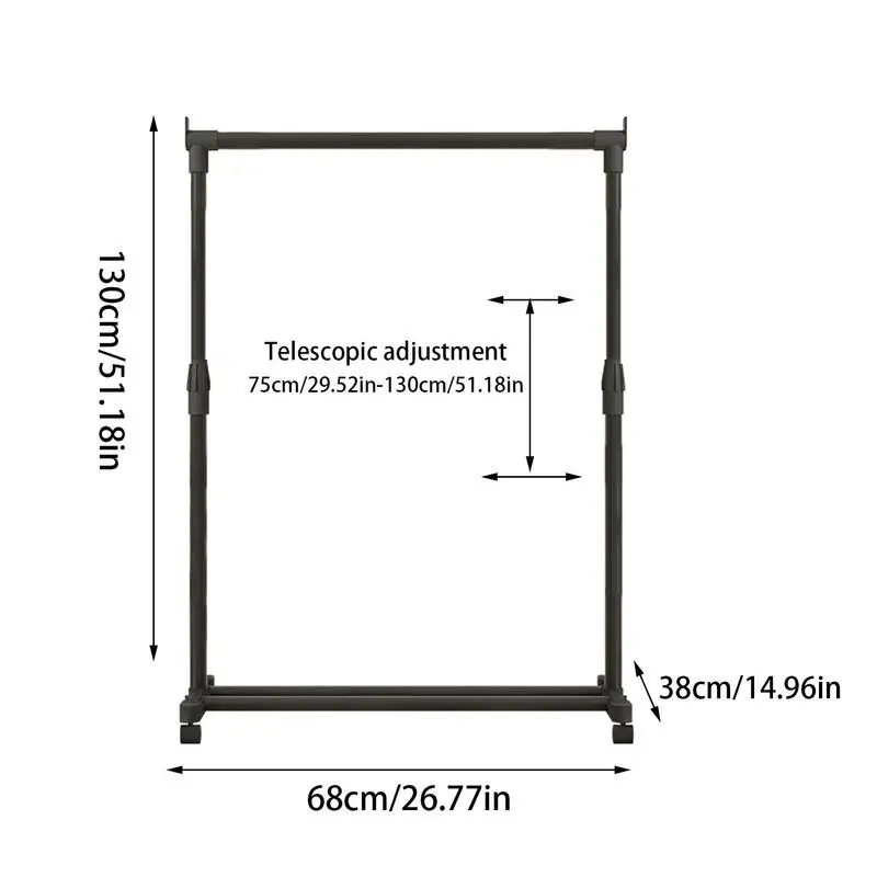 Perchero con ruedas de Metal telescópico ajustable para lavandería, sala de estar, dormitorio, perchero de pie resistente