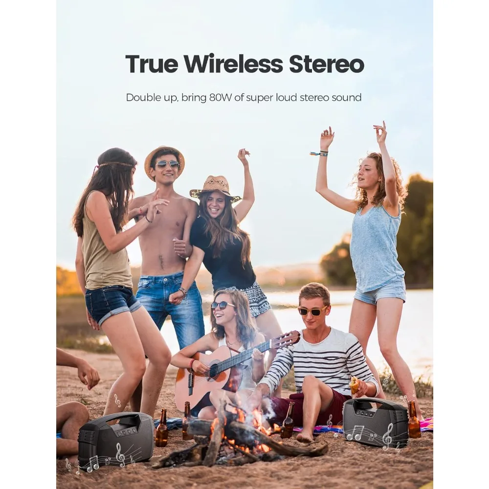 IPX7 Waterproof Bluetooth Speaker, 40W(60 Peak) Portable Wireless Speakers with Subwoofer, 32H Playtime, Stereo Loud Sound, Deep