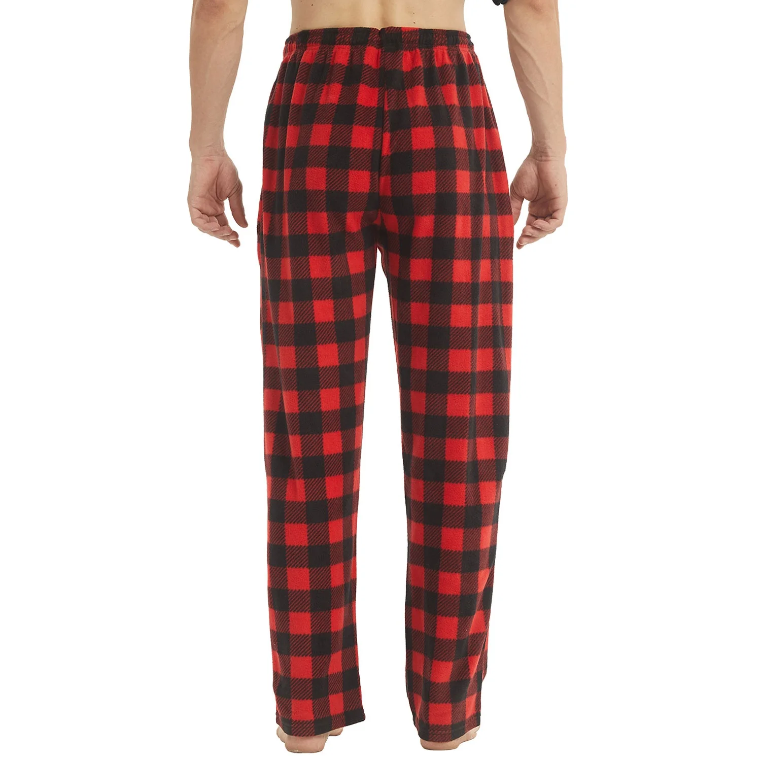 Weihnachts-Pyjamahose für Herren, Winterhose, Fleece, Lounge-Nachtwäsche, leichte karierte PJ-Hose mit Taschen, Mikrofleece