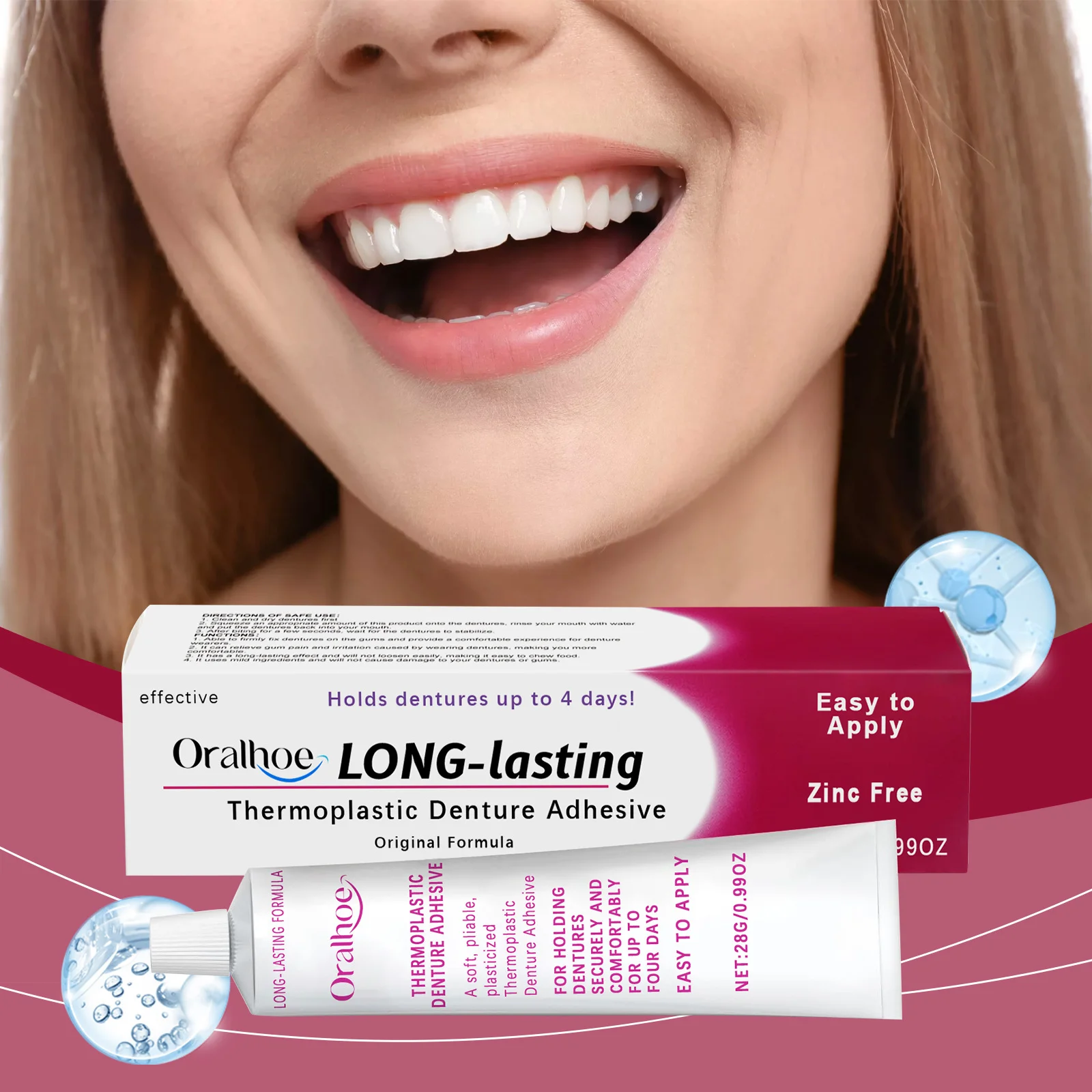 เทอร์โมพลาสติกฟันปลอม Fixing กาวติดทนนาน Fixative ป้องกันฟันปลอมคลายปรับปรุง Comfort Denture Care กาวแข็ง