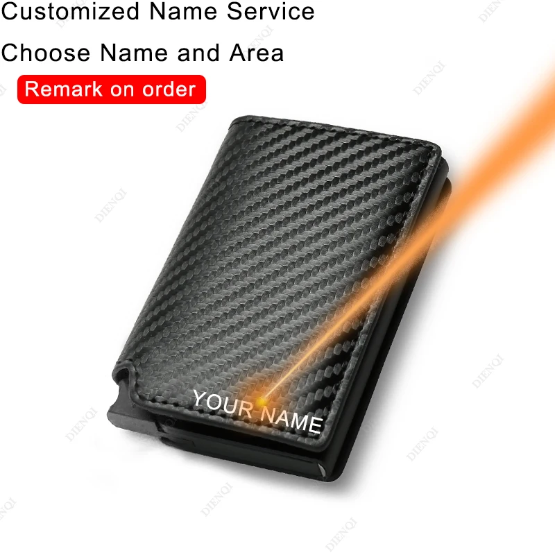 DIENQI Sợi Carbon Đựng Thẻ Ví Nam Thương Hiệu Rfid Đen Magic Áo Ba Lỗ Da Slim Mini Ví Tiền Nhỏ, Túi ví Cầm Tay