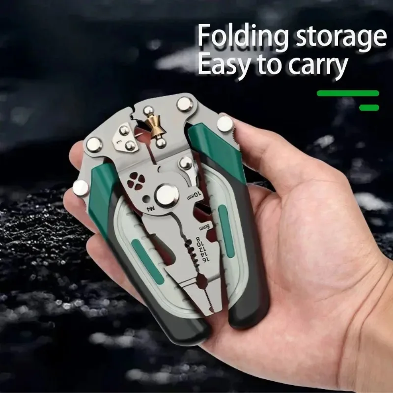 Foldable wire stripper, pulley design multi-function electrician wire splitter wire winding pliers crimping pliers hand tool