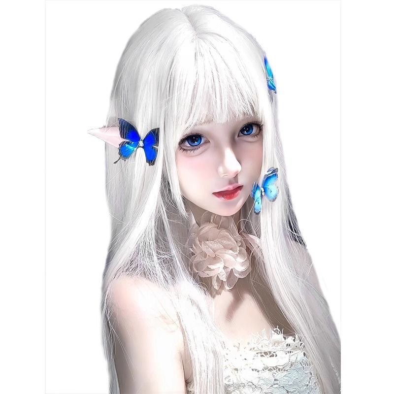 Witte Vinger Synthetisch Lang Recht Haar Pruik Dagelijks Lolita Lang Haar Pruik Anime Universele COS Pruik