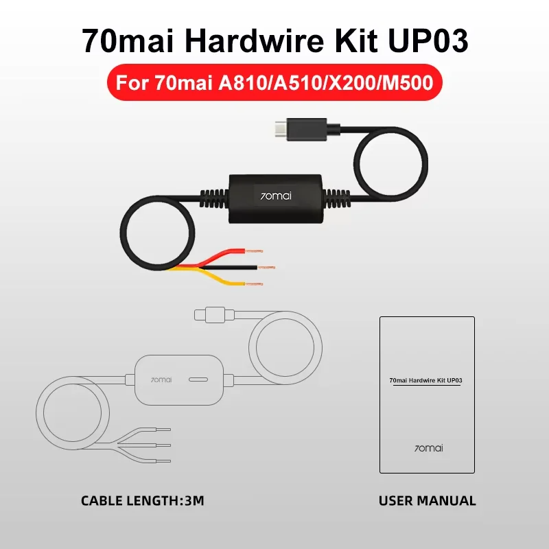 Original 70mai Parküberwachungskabel UP03 für 70mai A810 A510 X800 X200 Omni M500 Hardwire Kit UP03 24H Parkmonitor