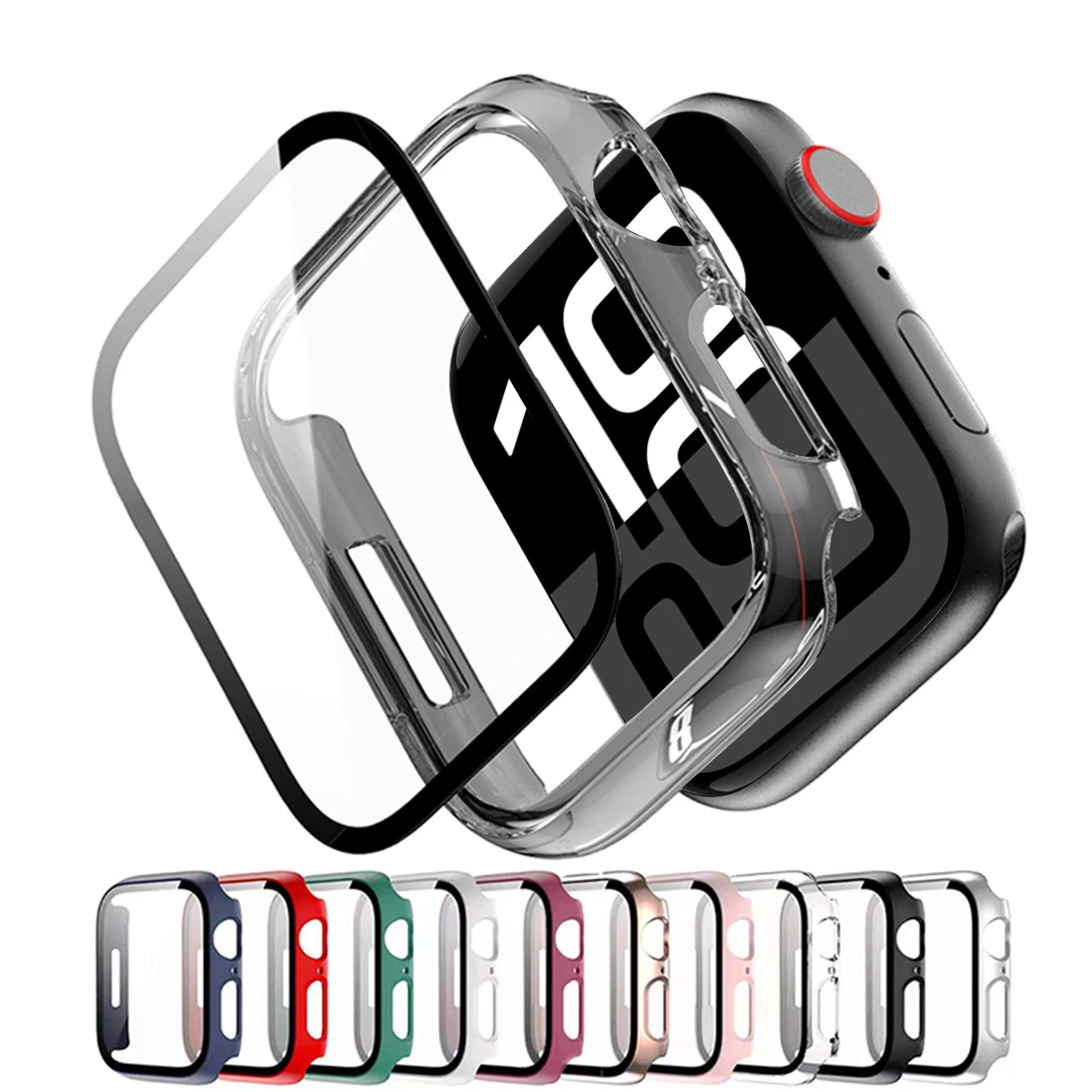 Vidrio templado + cubierta para Apple Watch Case 45mm 41mm 44mm 40mm 42mm Protector de pantalla Apple Watch accesorios Serie10/9/8/7/6/5/SE