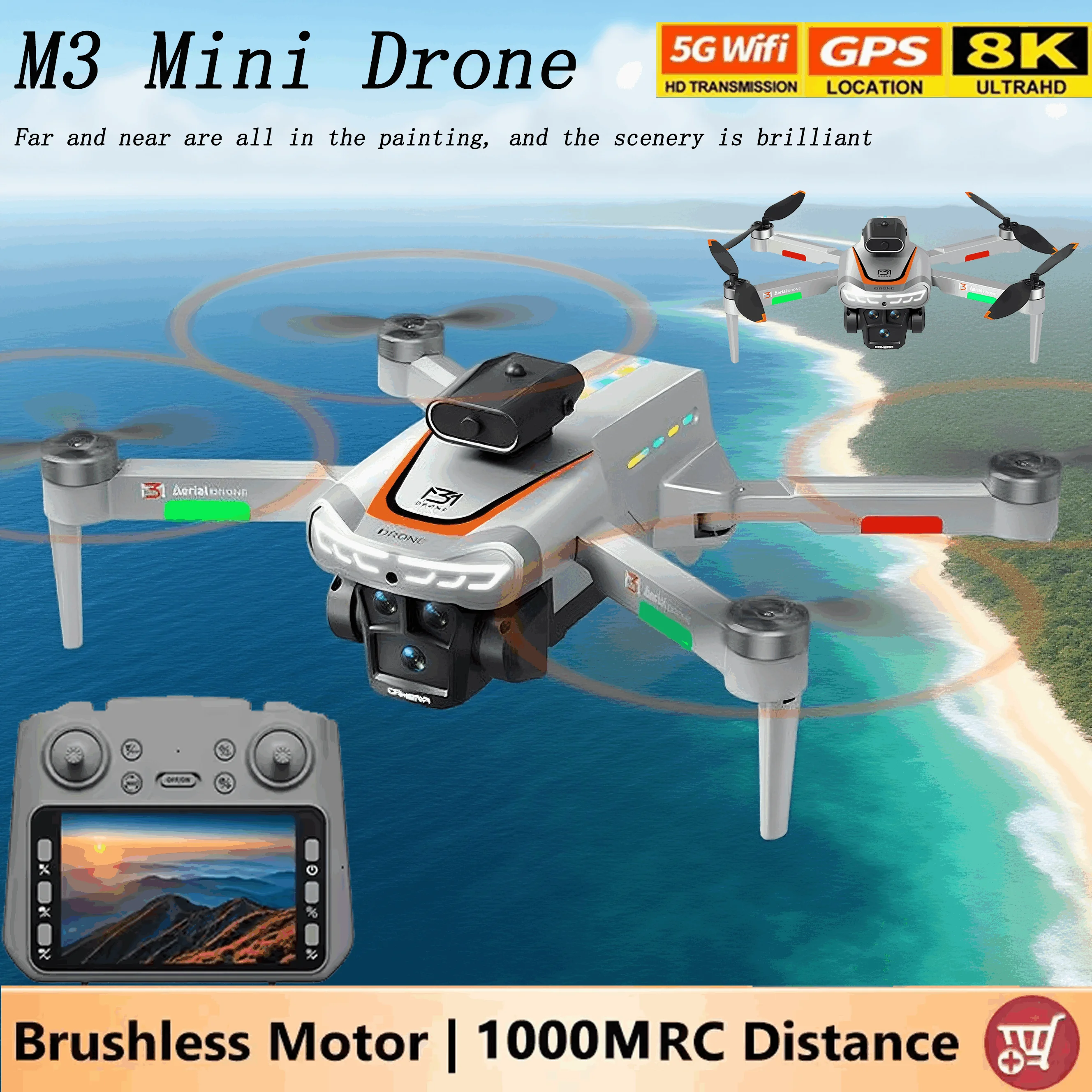 2025 Novos drones M3 GPS 8K profissionais HD 360 °   Câmeras duplas 5G WIFI motores sem escova para evitar obstáculos brinquedos quadricópteros dobráveis
