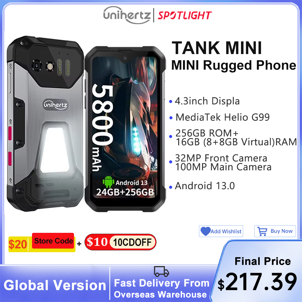 Unihertz 8849 Tank Mini Smartphone resistente Pantalla de 4,3 pulgadas Android 13 5800mAh 24GB 256GB Helio G99 Octa Core 100MP Cámaras IP68