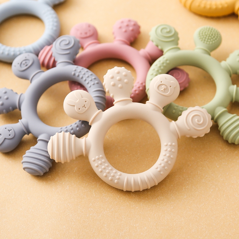 Mordedor de silicona para bebés de 0 a 12 juguetes de grado alimenticio, juguetes sensoriales de anillo de dentición para niños pequeños, accesorios de juguetes calmantes de animales de silicona, 1 ud.