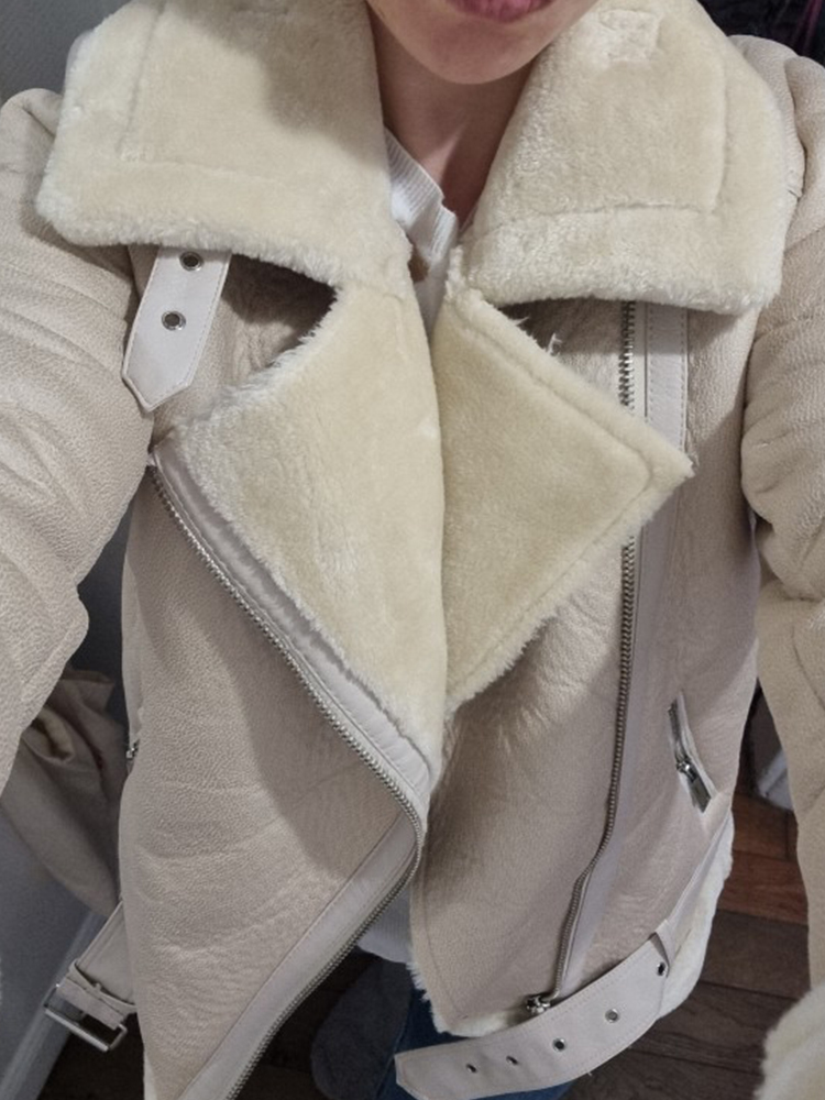 Ailegogo-ベルト付きの女性用ウォームフェイクレザージャケット,ストリートウェア,厚いルーズフィッティング,ファッショナブル,秋冬