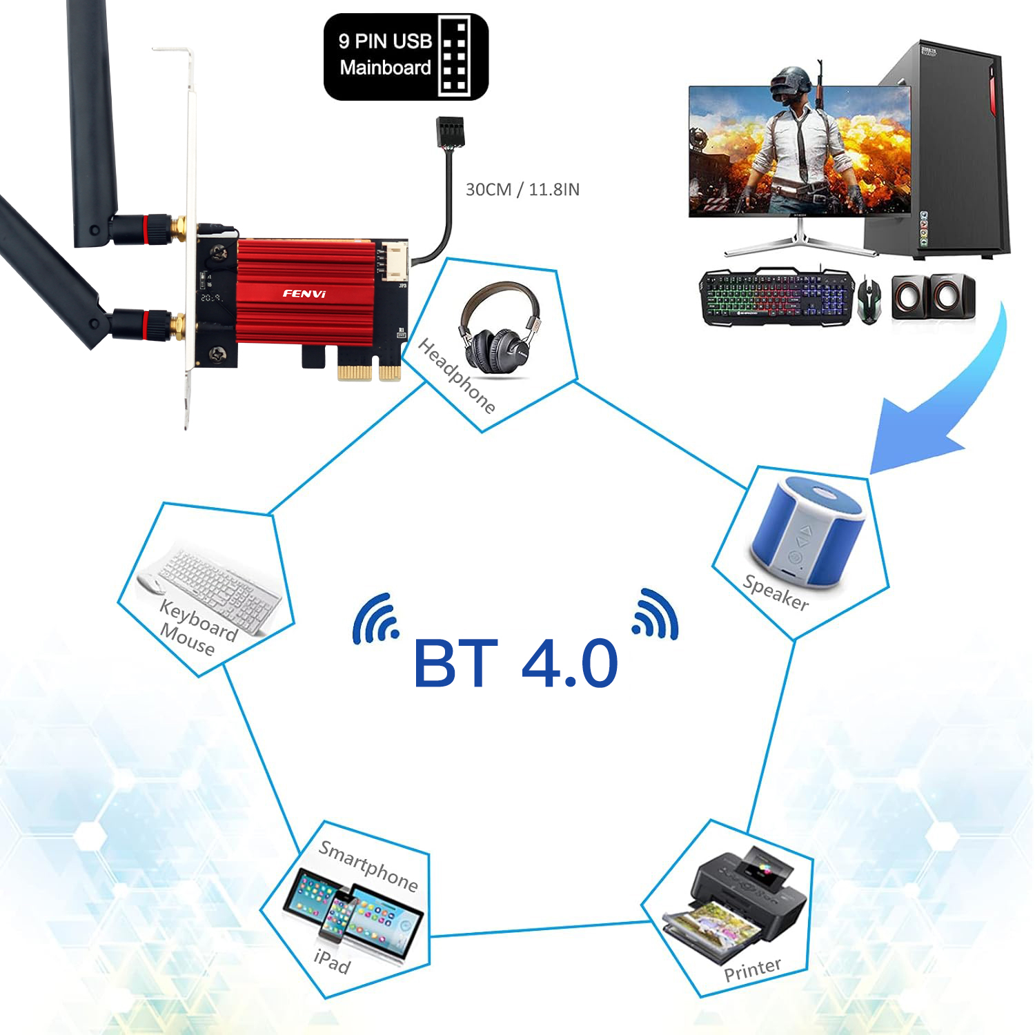 Fenvi wifi 5 ac1200 adaptador sem fio bluetooth 4.0 banda dupla 2.4g/5ghz pci-e 802.11ac placa de rede receptor lan para win7/10/11