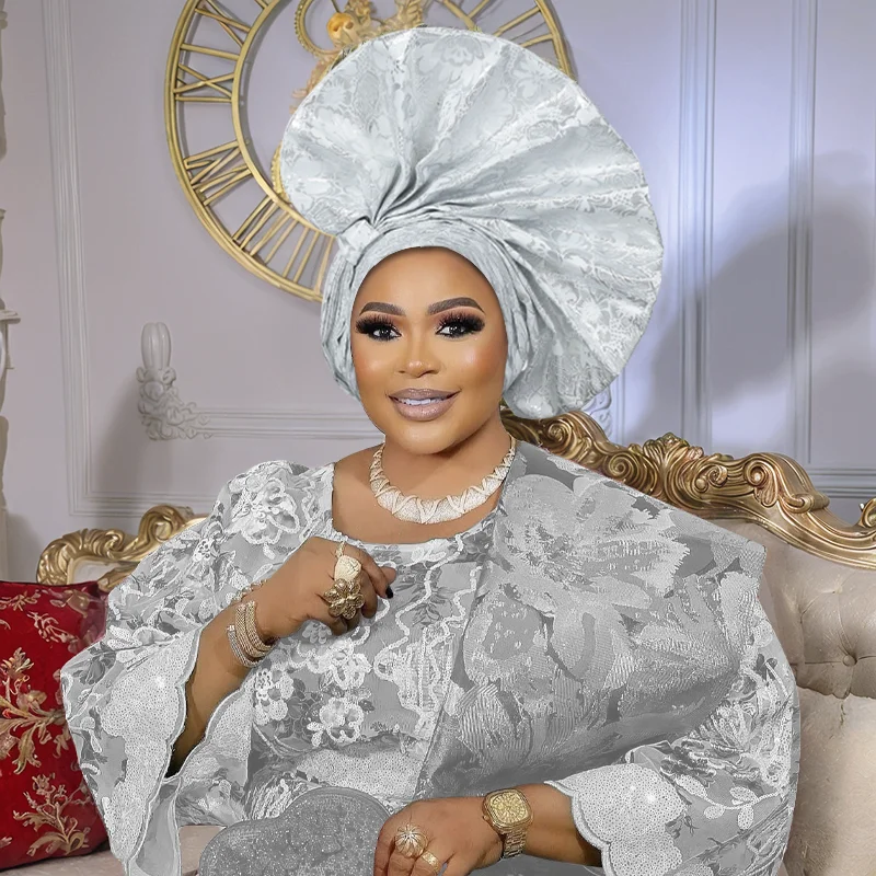 Luksusowe afrykańskie Aso Oke Auto Gele Headtie Turban Cap Damskie nakrycia głowy Nigeryjskie nakrycia głowy na wesele Nakrycie głowy Hidżab Kapelusz