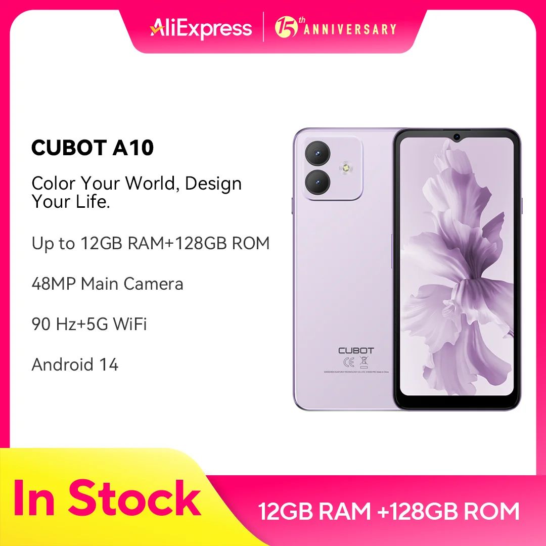 スマートフォン,Android Cubot-A10,12GB RAM, 4GB, 8GB, 128GB ROM,オクタコア,6.56インチ,90Hz,5100mAh, 48MP 5g wifi 4g携帯電話
