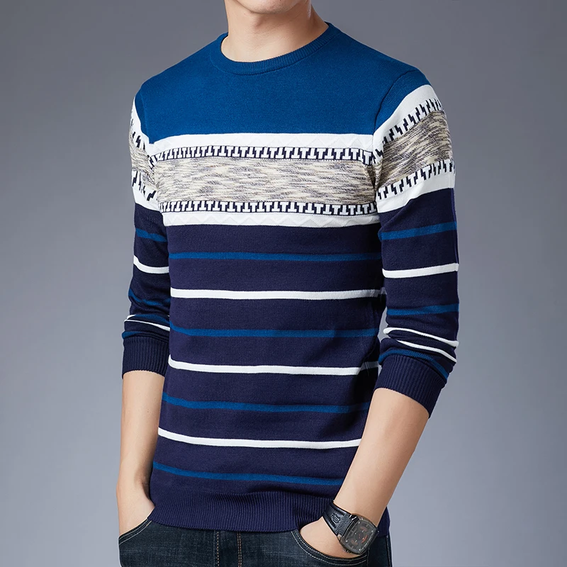 Pullover-sweater met lange mouwen voor modieus, casual herfst- en wintergebreid overhemd met lange mouwen voor heren