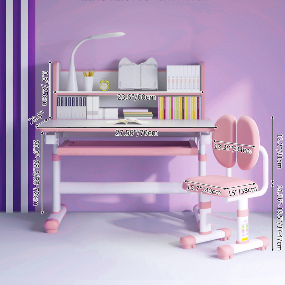 Altura ajustável Desk and Chair Set para crianças, altura ajustável, ergonômico, crianças, escola escrita, tabela de estudo, Tilt Desktop Drawers, estação de trabalho