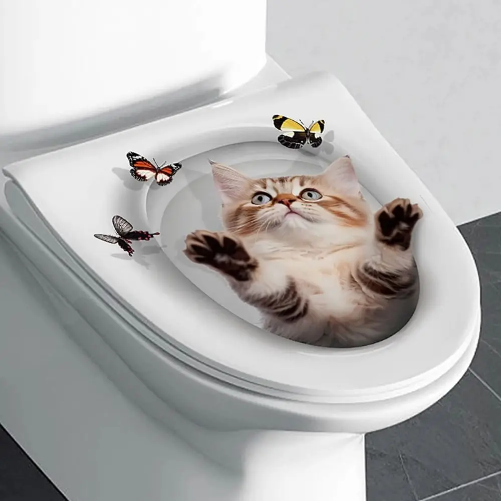 Pegatinas de inodoro de gato 3D creativas y divertidas, pegatina de pared resistente al agua DIY, calcomanías autoadhesivas para asiento de inodoro de ardilla