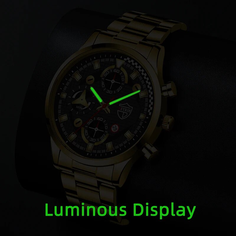 DEYROS-Conjunto de 3 uds de relojes de lujo de acero inoxidable para hombre, reloj de pulsera de cuarzo de negocios a la moda, reloj deportivo informal, pulsera y collar