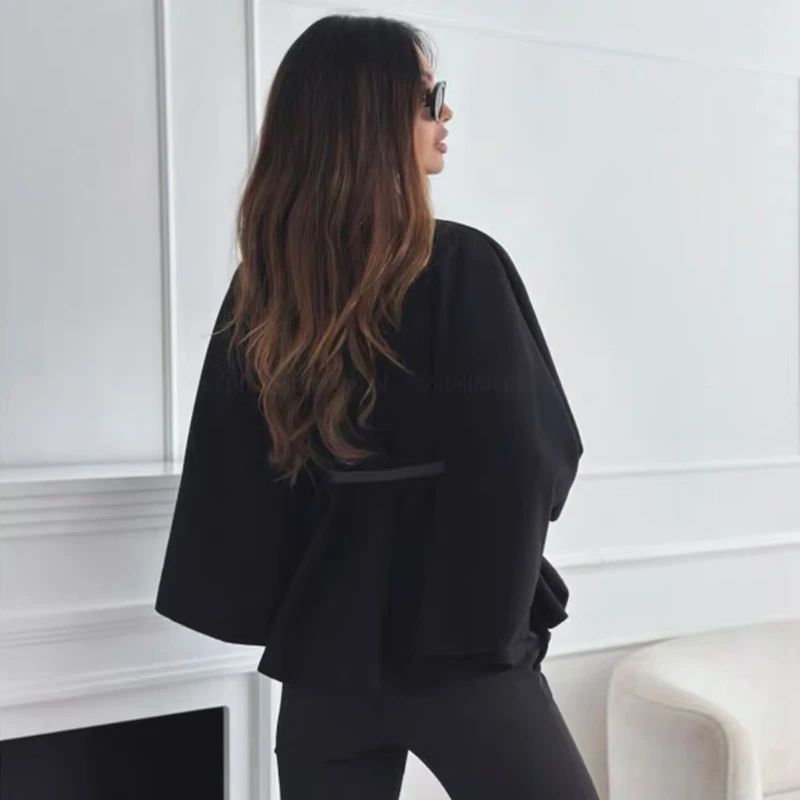 MUJER, Poncho con cinturón, capas negras para mujer, abrigos de invierno para mujer, capa con manga de murciélago 2025, abrigos para mujer, chaqueta tipo capa a la moda para mujer