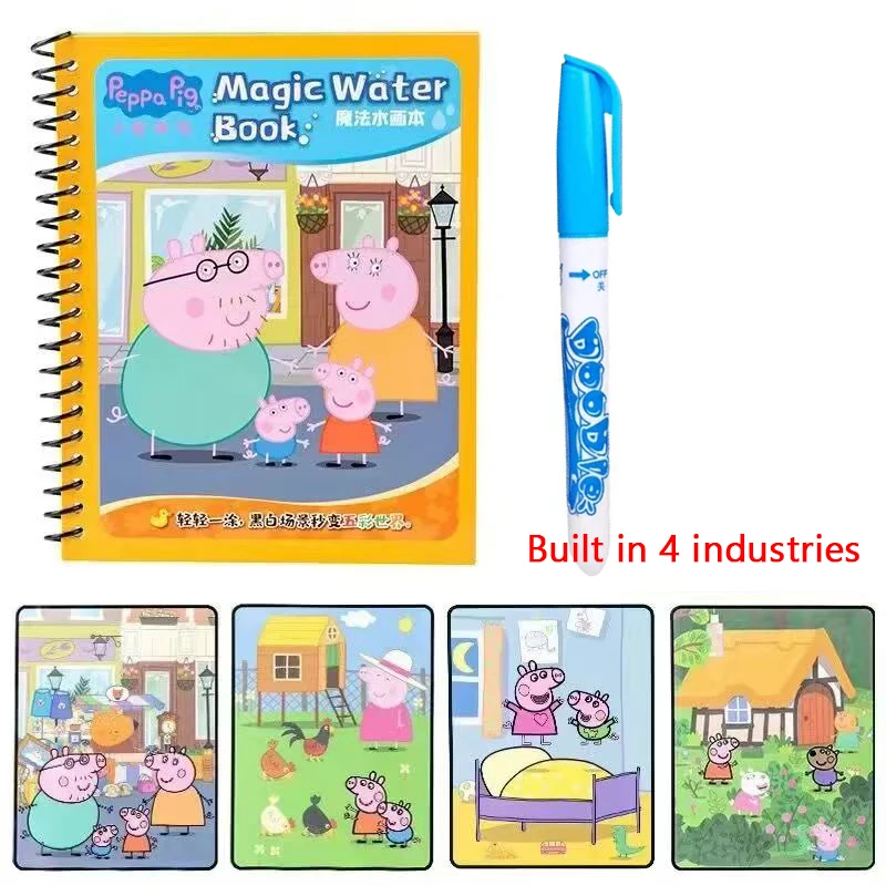 Libro de pintura de acuarela Peppa Pig, desarrollo de brainstorm de bebé, Graffiti, cuaderno de bocetos de agua, juguete para niños, regalo de cumpleaños
