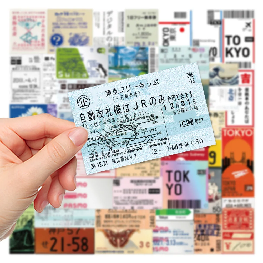 60 Stück japanische Postkarte Ticket Stempel Aufkleber Vintage ästhetisches Briefpapier reise tagebuch Gepäck wasserdicht Helm Aufkleber Spielzeug