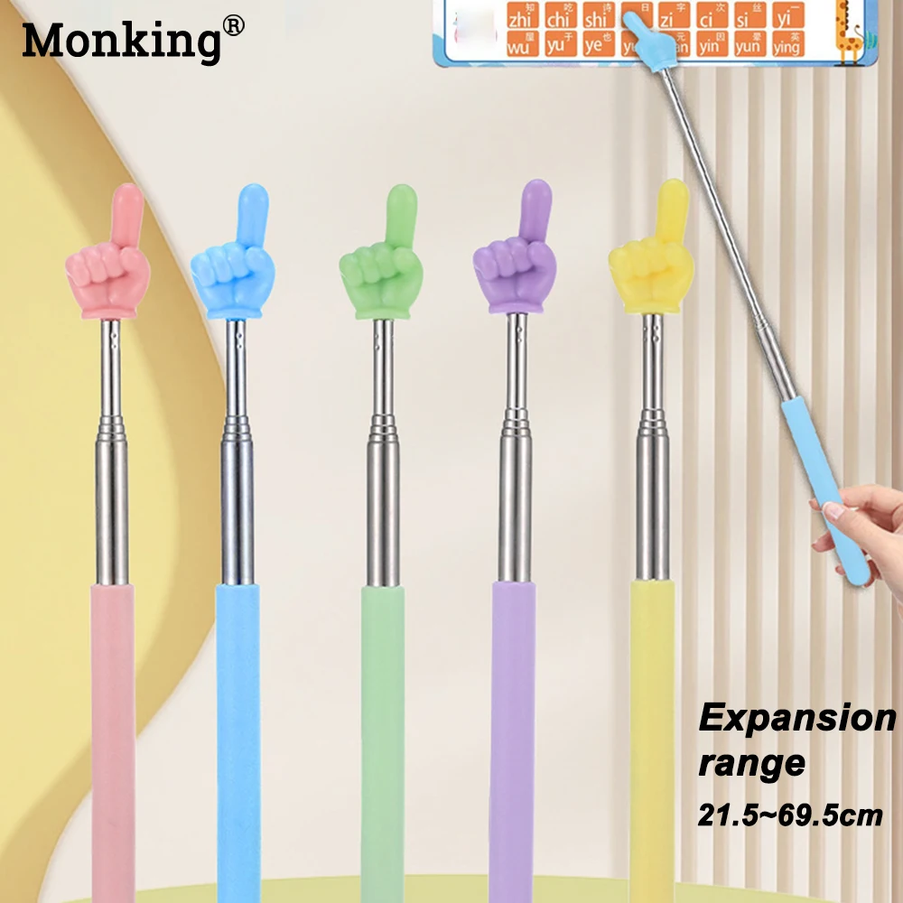 Monking Puntatore didattico in acciaio inossidabile Asta telescopica Design con dita Lavagna Bastone didattico Forniture per ufficio scolastico