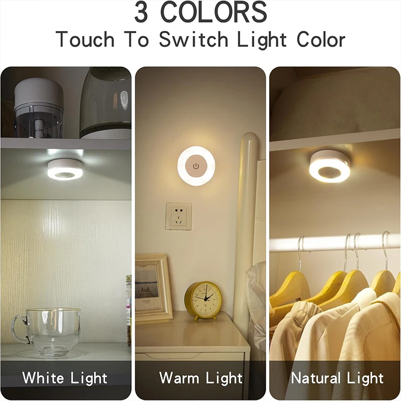 Stick Tap Push Touch Lámpara Lámparas portátiles Luz nocturna LED Batería recargable USB regulable de 3 colores