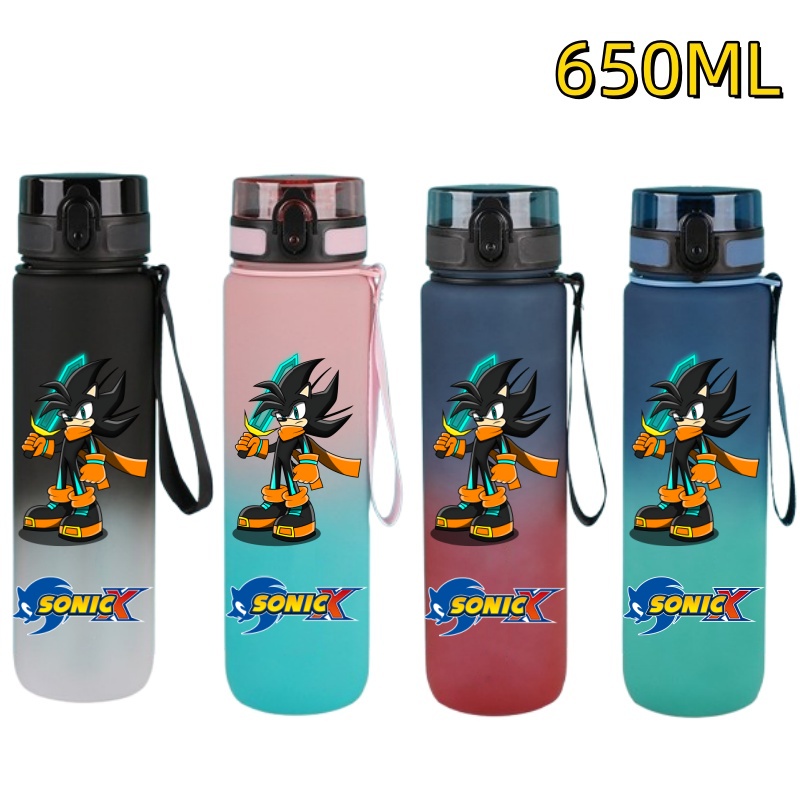 Nuevo Sonic Hedgehog deportes al aire libre 650ML gran capacidad dibujos animados portátil botella de agua de plástico taza para beber regalo de cumpleaños para estudiantes
