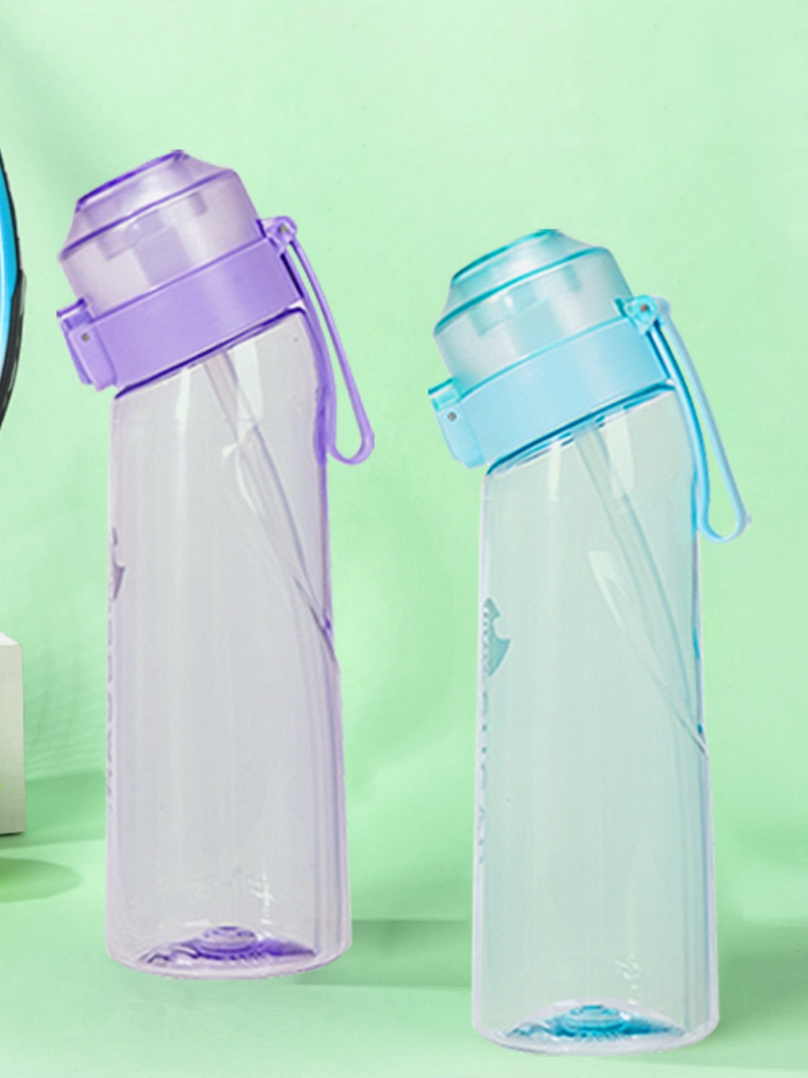 Botella de agua con sabor a aire LUSQI con anillo de 7 sabores, taza de plástico Tritan de paja de moda deportiva adecuada para deportes al aire libre y Fitness