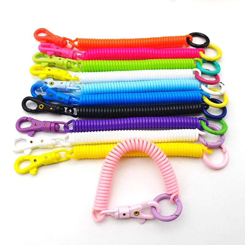 Coil Springs Keychain Stretchy Spiral Spring Coil Retractable Coil Springs Keychain With Metal Clasp Key Chain Holder Lanyard