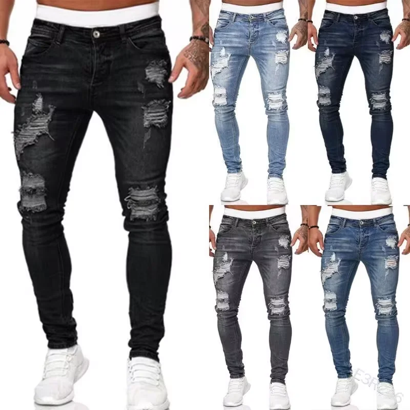 Pantalones vaqueros para hombre, pantalones pitillo informales, pantalones vaqueros elásticos, pantalones rectos ajustados para hombre, pantalones vaqueros de moda, pantalones pitillo sólidos, ropa para hombre