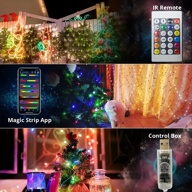 WS2812 LED Fairy String Light บลูทูธสมาร์ทโคมไฟคริสต์มาสแอดเดรส DC5V App ควบคุมสําหรับ Garland Party Decor
