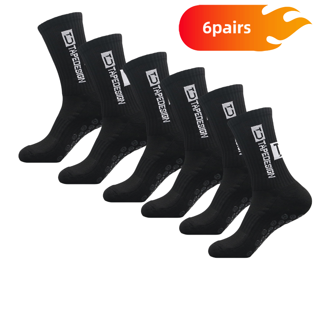 6 Paar Fußballsocken, Sportsocken, Herren-Socken in der Mitte der Wade, Silikon, rutschfeste Punktsocken, Basketball-Yoga-Socken