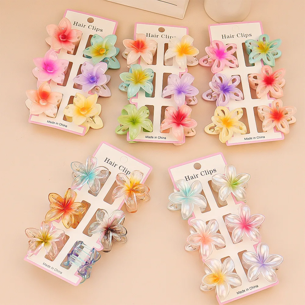 6 uds. De pinzas para el pelo pequeñas con flores transparentes y coloridas, pasador de horquilla para accesorios para el cabello gruesos y finos para mujer
