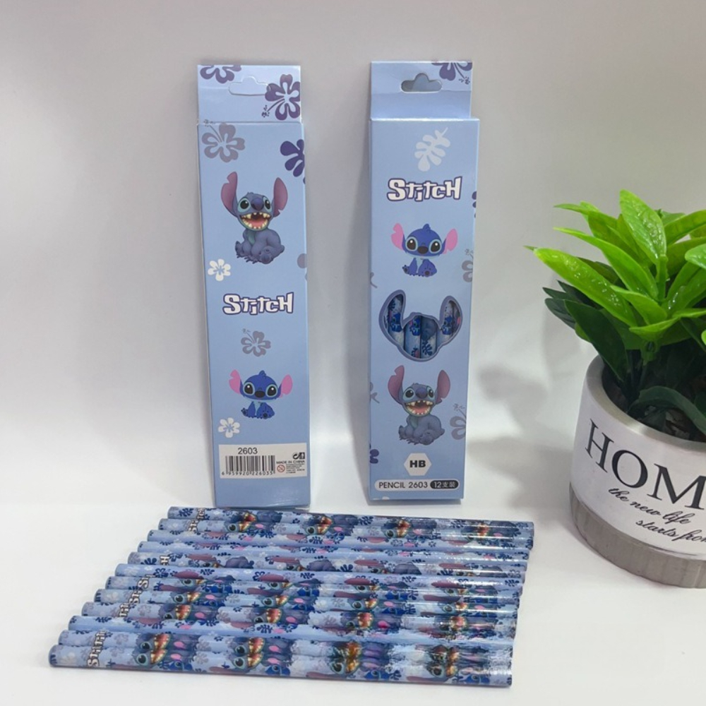 12 Uds. Lápiz de punto de dibujos animados de Disney, suministros escolares de goma para niños, lápices, rodillo de lápiz, lápices Hb, regalo de cumpleaños