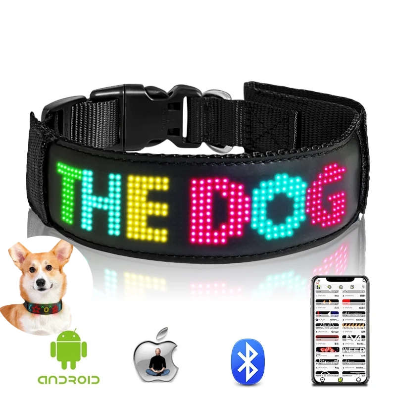 Collares LED multicolores para perros, desplazamiento multilingüe programable, textos personalizados, animaciones, collar brillante recargable para mascotas