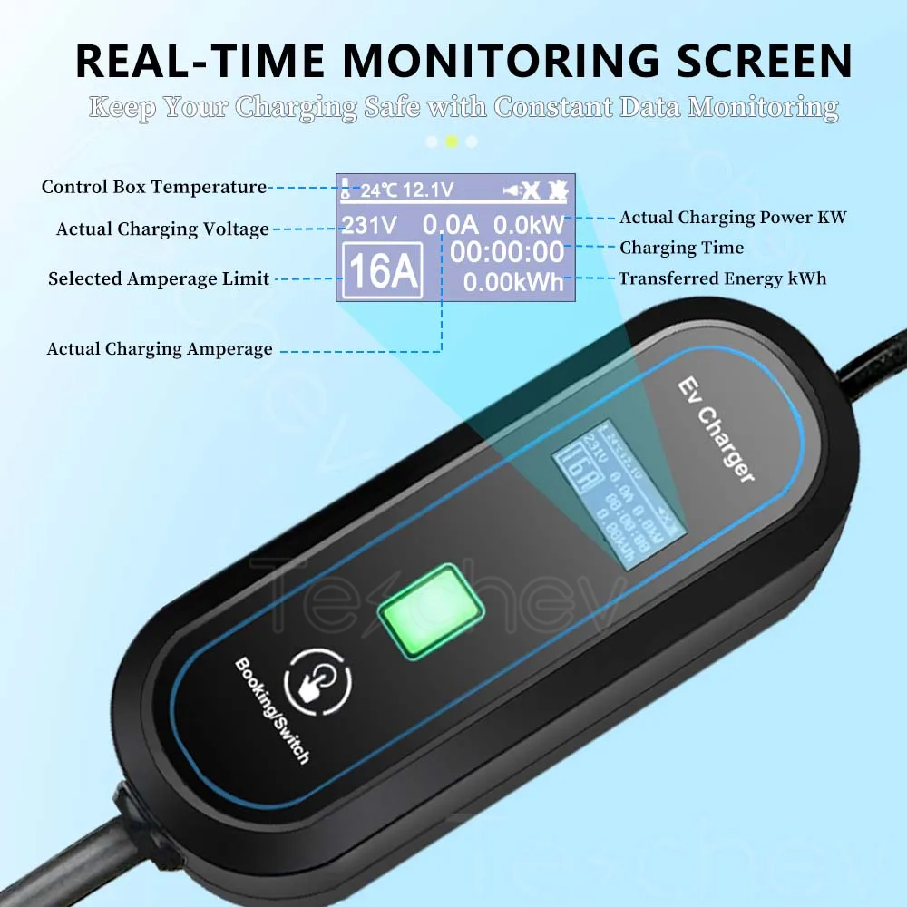 Teschev 220V 230V 16A przenośna ładowarka EV Type2 kabel ładujący IEC62196-2 przewód Wallbox wtyczka Schuko do samochodu elektrycznego